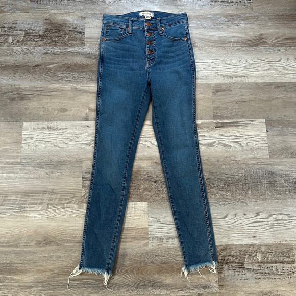 Madewell 10" High Rise Skinny Jeans Raw Hem Button Fly Dark Wash Size 26 - Picture 3 of 11